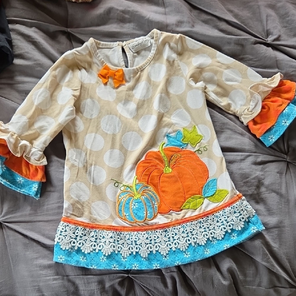Emily Rose Beige Polka Dot Pumpkin Long Sleeve Tee